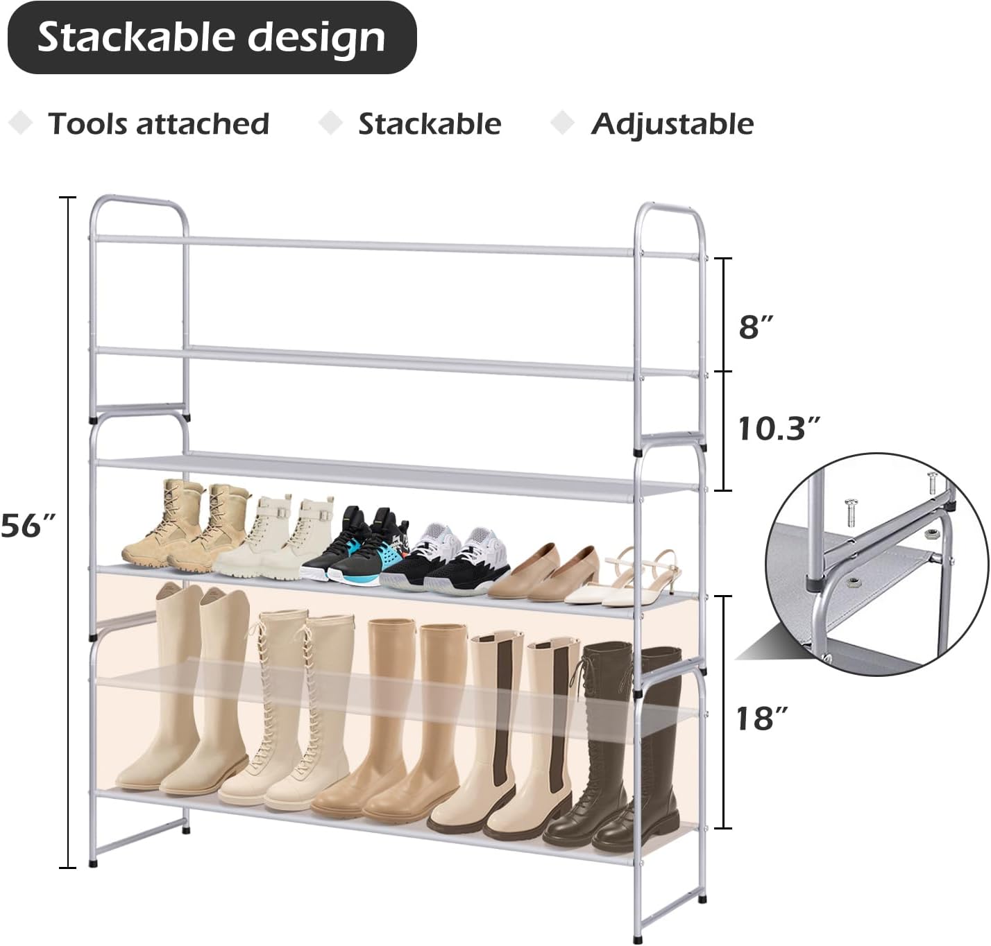 2 Closet 18-Pairs, MISSLO Tier Long Shoe Rack for Shoe Organizer Holds Wide Low Stackable Shoe Storage Shelf