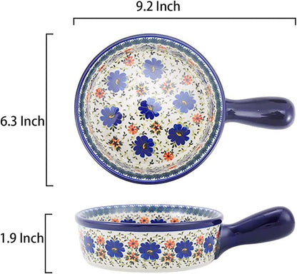 Vintage Style Blue Flowers Pottery Bakeware, Ceramic Casserole Dish, 20 OZ, 1 PCS