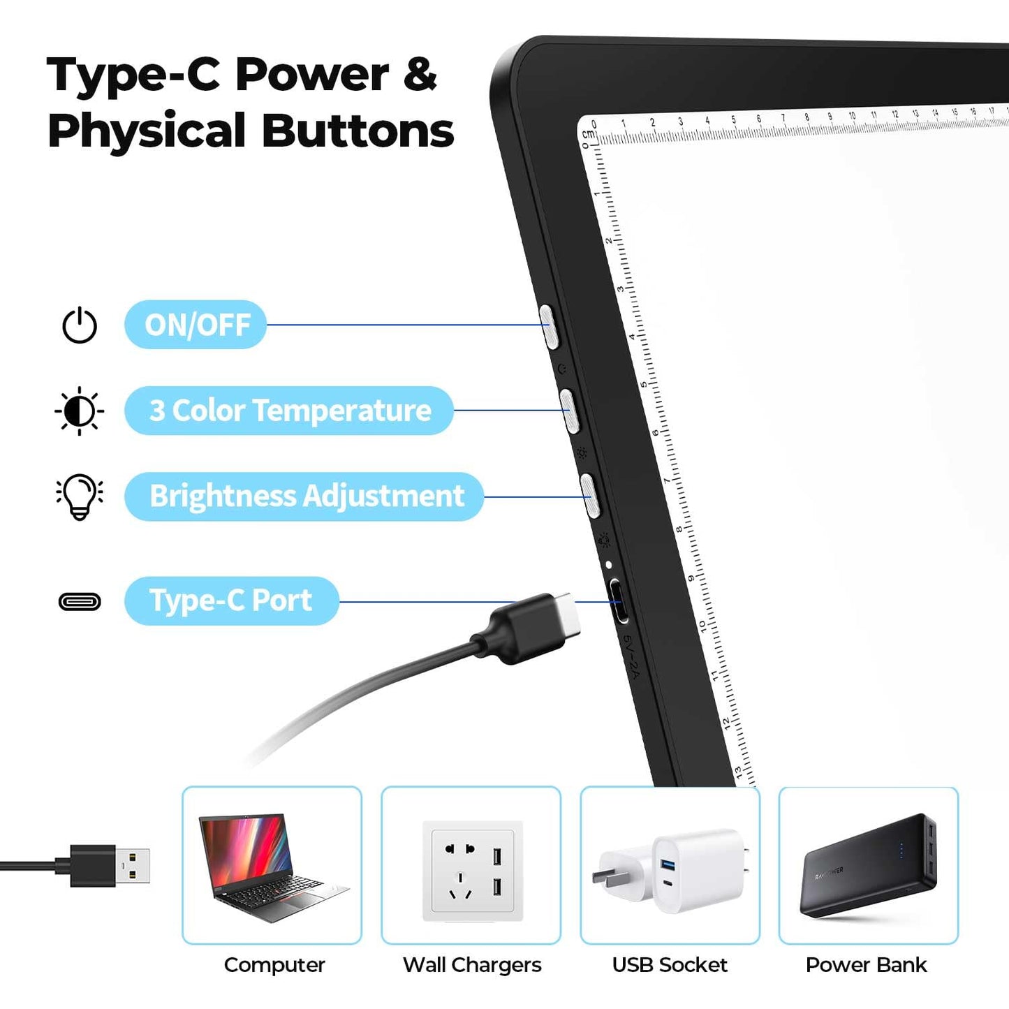 Heanolier A4 LED Copy Board Light Tracing Box,Super Bright Magnetic Light pad with Side physical Buttons,Adjustable Corded Light Table for Tattoo Transferring,Drawing, Light Board for Diamond Painting