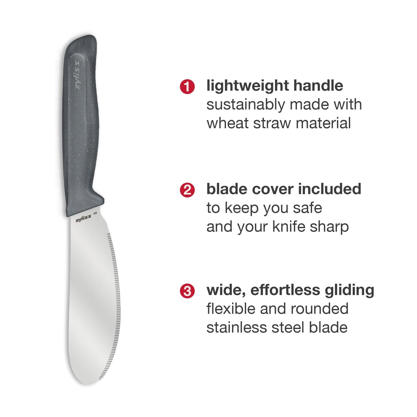 Zyliss Sandwich Knife & Condiment Spreader - Sandwich Spreader for Butter, Cream Cheese, & Jellies - Ergonomic Stainless Steel Spreading - Butter Spread for Bagels & Toast - Gray 4.7"
