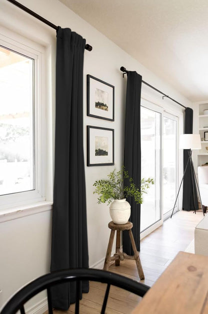 Skiennix Blackout Curtains - 100% Blackout Linen Drapes, Thermal Insulated, 50" W x 84" L, Black - 2 Panels Set