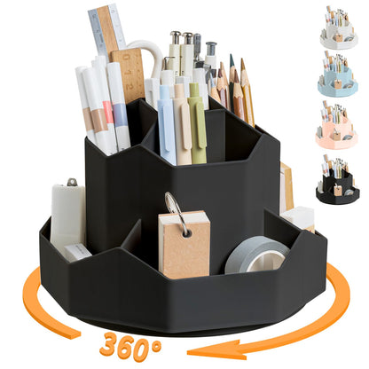 Cayxenful Pencil Pen Holder for Desk,9 Slots 360 Degree Rotating Desk Organizers,Desktop Storage Stationery Supplies Organizer, Cute Pencil Cup Pot For Office, School, Home(Black)
