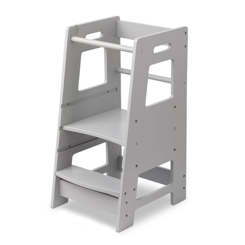 FOSSICS Stool Buddy Child Step Stool Tower for Kids | Toddler Wood Stepping Stool with Safety Rail | 3 Adjustable Heights | for Kids use in Kitchen or Bathroom [Grey]
