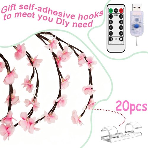 63 Inch Cherry Blossom Tree Light with Remote, 72 LED Cherry Blossom Branch Lights for Wall, 8 Lighting Modes&Timer, Flexible DIY Indoor Decoration for Home, Christmas, Wedding, Party (72LED-63inch)