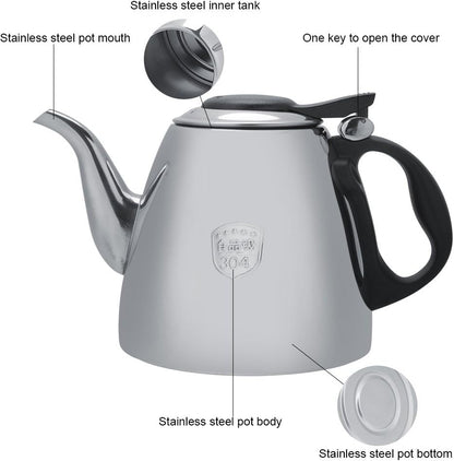 Tea Kettle, Stainless Steel Stove-top Teapot - Heat Resistant Handle for Boiling Water, Tea, Coffee (1.5L)