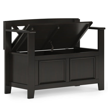 SIMPLIHOME Amherst Solid Wood 36 inch Wide Small Storage Bench and 36 inch Wide Storage Cabinet in Hickory Brown for the Living Room, Entryway, and Family Room, Transitional Style