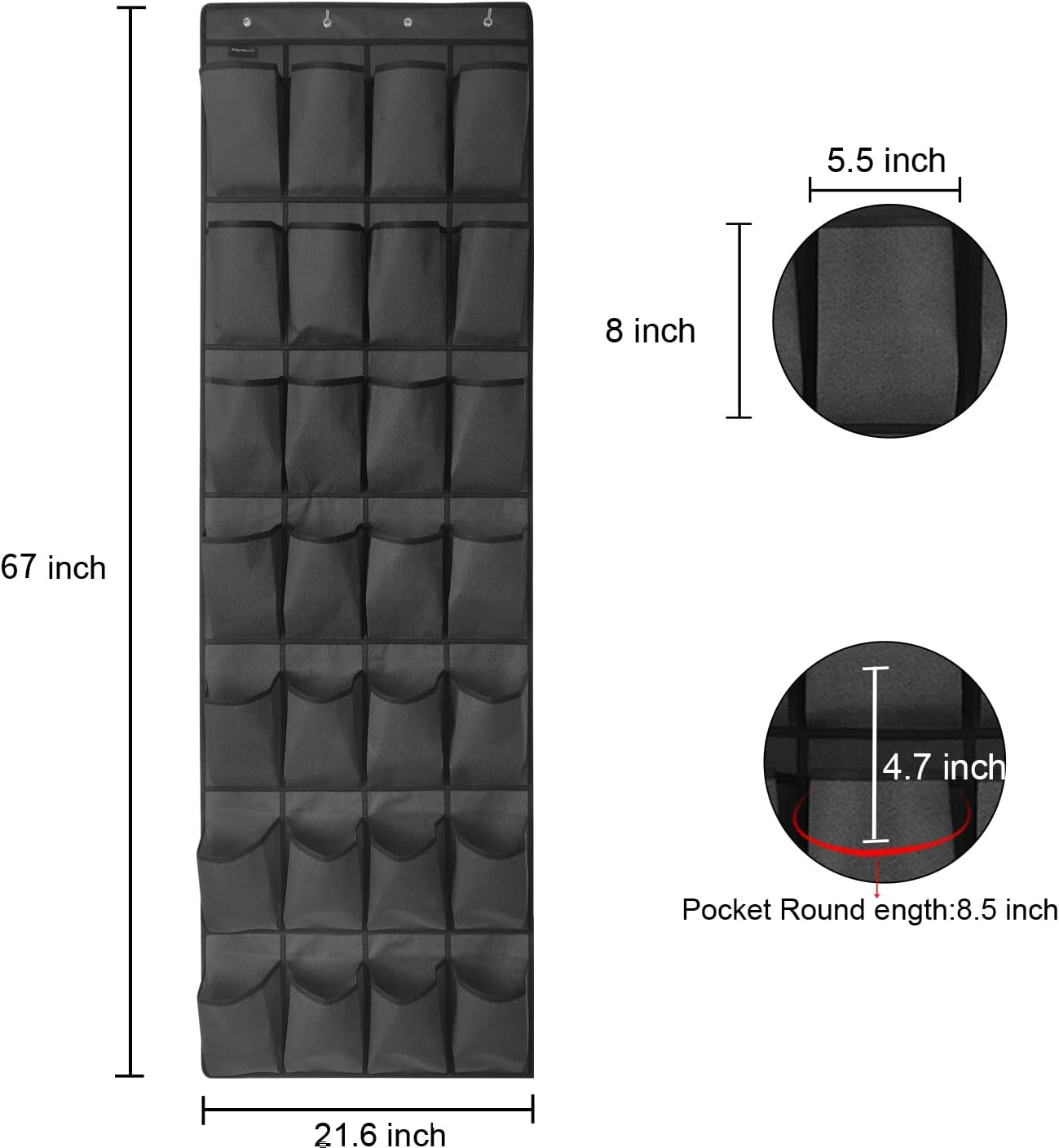 1 Pack 28 Large Pockets Hanging Shoe Organizer Over The Door Shoe Rack for Closet Storage, Gray