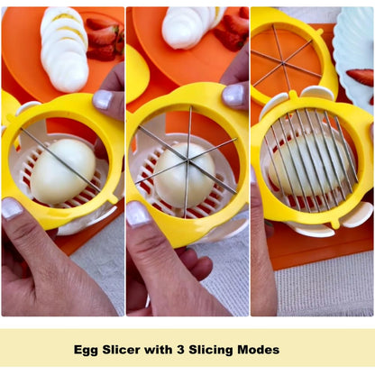 [Upgraded] Jawbush 3 in 1 Egg Slicer with Metal Blades for Hard Boiled Eggs & Soft Fruits, Stainless Steel Hard Boiled Egg Cutter, Heavy Duty Strawberry Mushroom or Ham Slicer, Dishwasher Safe