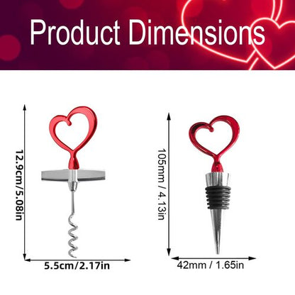 Dreplfn Heart Shaped Wine Opener and Stopper Set - Red Stainless Steel Wine Accessories, Romantic Gift for Wine Lovers, Ideal for Kitchen, Bar, Housewarming, Birthday, Anniversary