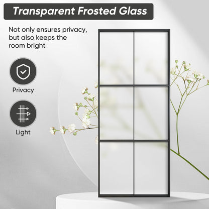 BARNSMITH 36in x 96in Glass Barn Door with 6FT Hardware Included, Aluminum Alloy Frame Frosted Tempered Glass, 6-Lite Lightweight Sliding Barn Door, Easy Assembly