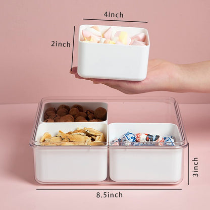 MineSign 3Pack Snackle Box Divided Veggie Serving Tray with Lid Salad Keeper with 4 Removable Boxes Stackable Refrigerator Organizer Bins Produce Saver for Meal Prep Fruit Vegetable Lunch Meat