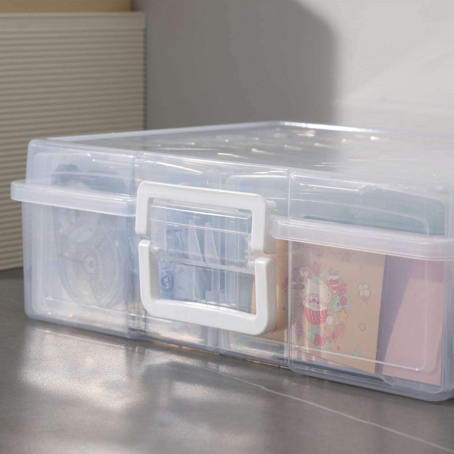 novelinks Transparent 4" x 6" Photo Cases and Clear Craft Keeper with Handle, 16 Inner Photo Organizers & Photo Storage Box, Plastic Photo Storage Containers (Clear)