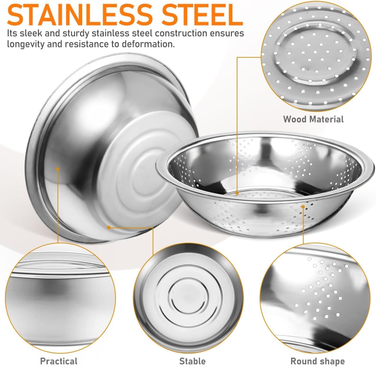 Stainless Steel Mixing Bowls Set, Grating Bowl, 3 in 1 Multifunctional Stainless Steel Basin Strainer Set with Grater, Strainer Drain Basket for Rinsing Draining Mixing (10.2"/26cm)