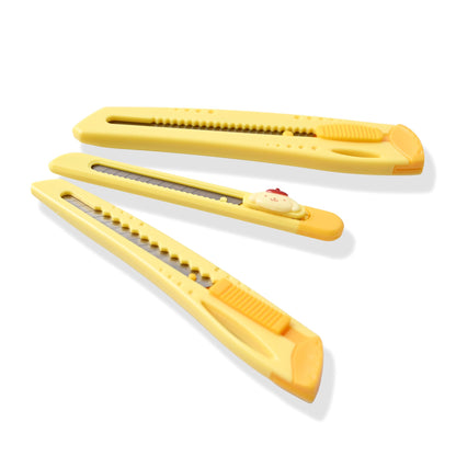 Cute Utility Knife Box Cutters Set - Retractable 3 Sizes Small/Medium/Large - Kawaii Design with Textured Grip - Multi-Purpose Cutter for Paper, Craft, Box Opener (Pompom-Puin)