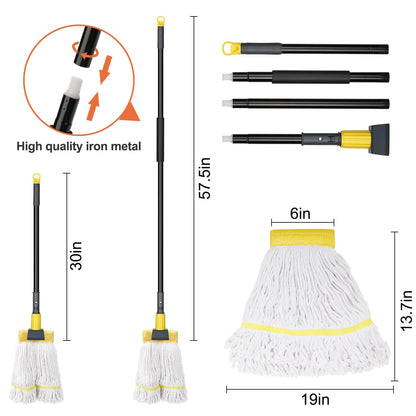 KeFanta Commercial Mop Heavy Duty Industrial Mop with Long Handle,60" Looped-End String Wet Cotton Mops for Floor Cleaning,Home,Kitchen,Office,Garage and Concrete/Tile Floor