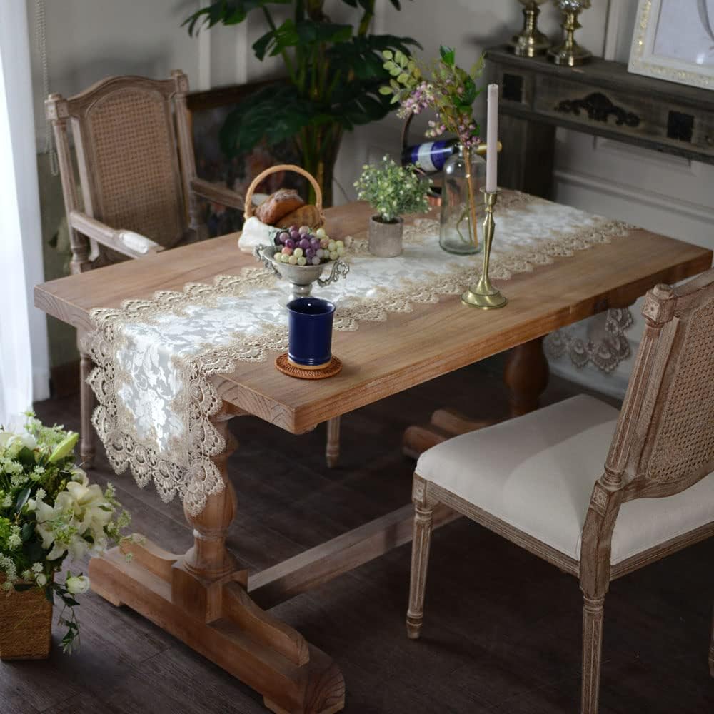 16 70 Inch) ARTABLE Lace Table Runners Rope Embroidery Dresser Scarf Retro Classic Pattern Flowers Natural Fabric