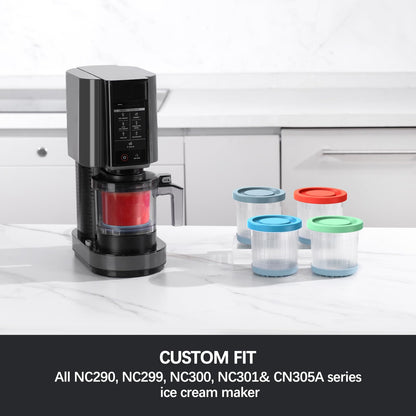 Omnikit Containers Replacement for Ninja Creami Pints and Lids - 4 Pack, 16oz Cups Compatible with NC301 NC300 NC299AMZ NC290 Series Ice Cream Maker - Airtight Anti-slip