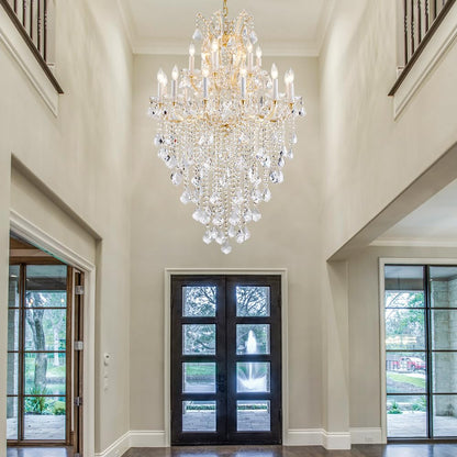 DUNFIZZ Large Modern Gold Crystal Chandeliers 18-Light Foyer Chandelier for High Ceiling Maria Theresa Crystal Chandelier Light Fixture for Living Room Staircase Entryway Hallway, H45 x W31
