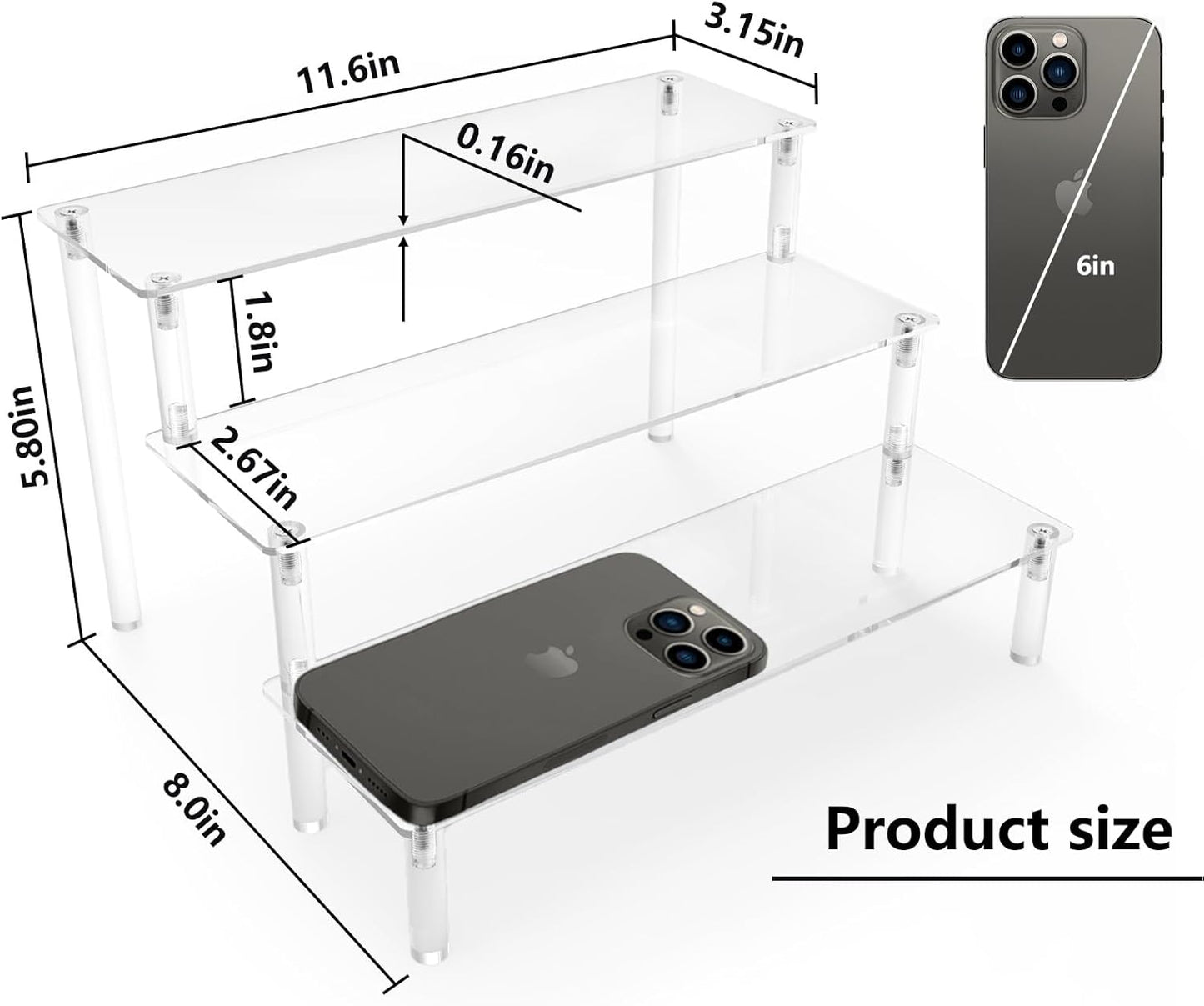 Acrylic Display Risers - Clear 3 Tiered Cupcake Stand for Food Desserts, Mini Shelf for Party, Toys, and Cosmetic