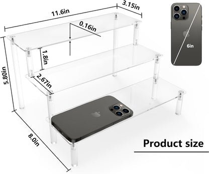 Acrylic Display Risers - Clear 3 Tiered Cupcake Stand for Food Desserts, Mini Shelf for Party, Toys, and Cosmetic