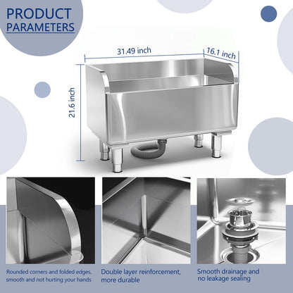 Stainless Steel Floor Mop Basin - Mounted Sink for Commercial Use (31.49'16.1'21.6')
