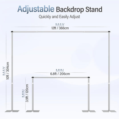 EMART Heavy Duty Backdrop Stand, 10x12Ft Adjustable Pipe and Drape kit with 9.26 LBS Steel Flat Base, Sturdy Metal Diy Photo Background Frame for Parties, Events, Wedding, Photography - Silver