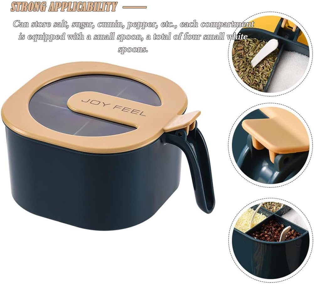 AKOAK 1 Pack Spice Box with Lid, Plastic Salt Box Pepper Jar, 4 Compartments for Kitchen Storage