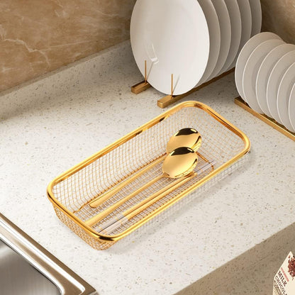 Kitchen Drawer Organizer, BuyGo Stainless Steel Storage Container, Gold Metal Cabinet Storage Basket, Pack of 2