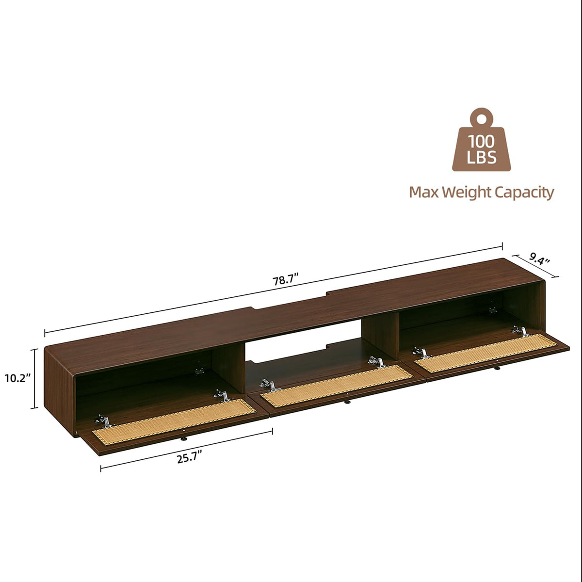 FurniNova 78'' Floating TV Stand with Rattan Doors, Wall Mount TV Console Cabinet, Fully Assembled Floating Entertainment Center, Matte Finish, Plywood Media Cabinet for Living Room