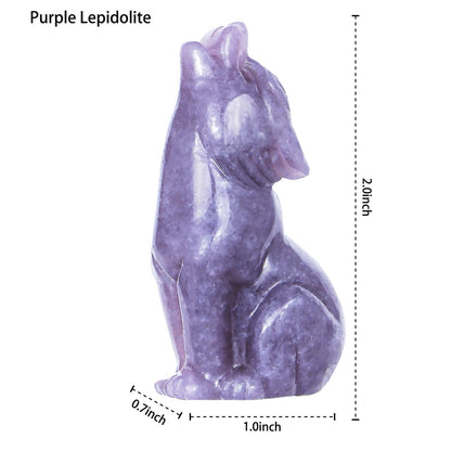 Artistone Crystal Wolf Statue, 2" Hand Carved Healing Wolves Decor for Home Office Ornament Gemstone Pocket Animal Figurine with Gift Case for Men,Women (Purple Lepidolite)
