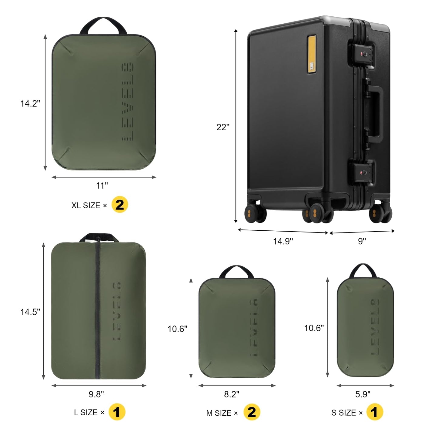 LEVEL8 Zipperless Carry On Suitcase Airline Approved with Aluminum Frame, Hard Shell Luggage with Spinner Wheels, Metal Travel Luggage, 20 Inch, Black