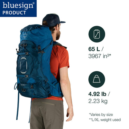 Osprey Aether 65L Men's Backpacking Backpack, Black, L/XL, Extended Fit