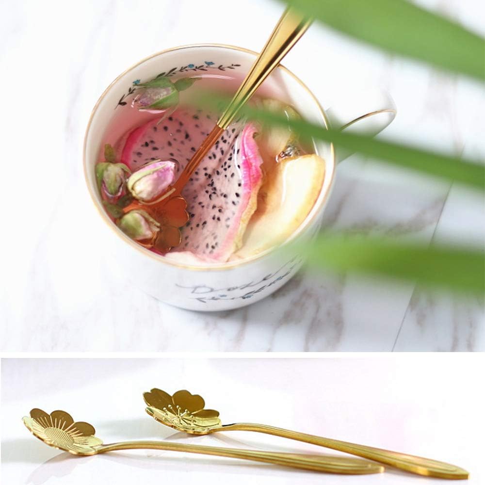 Stainless Steel Creative Flower Coffee Spoon Set - Sugar Spoon, Stirring Spoon, Ice Tea Spoon, Gold, Set of 8