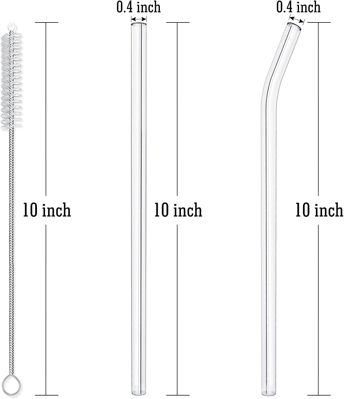 Hiware Reusable Glass Straws Set, 5-piece Drinking Straws with Cleaning Brush, 10" x 10 mm, Dishwasher Safe