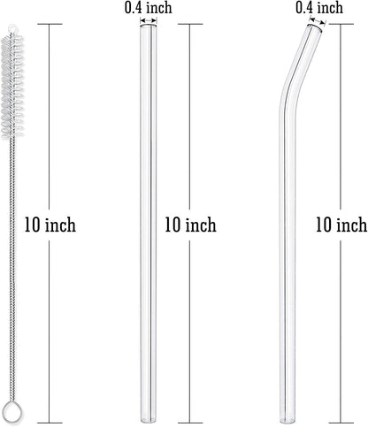 Hiware Reusable Glass Straws Set, 5-piece Drinking Straws with Cleaning Brush, 10" x 10 mm, Dishwasher Safe