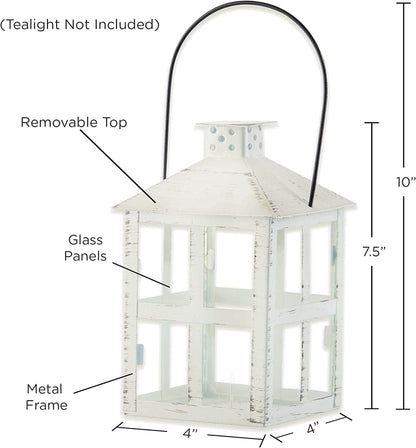 Kate Aspen Rustic Farmhouse Decor, White Candle Holder Lantern, 7.5 Inch, Wedding Decoration, Centerpiece