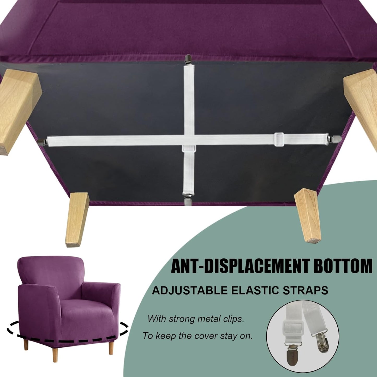 UNBBRRL 1-Piece Armchair Cover, Accent Chair Slipcover Stretch Velvet Non-Slip Mid Century Modern Accent Furniture