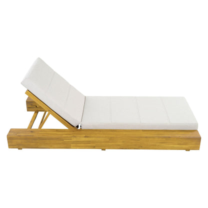 Christopher Knight Home Tory Acacia Wood Chaise Lounge Chair Outdoor Set of 2, Poolside Sun Lounger Recliner, Patio Outdoor Chaise Lounge with Cushions, Adjustable Backrest Lounge Sofa, Beige+Teak