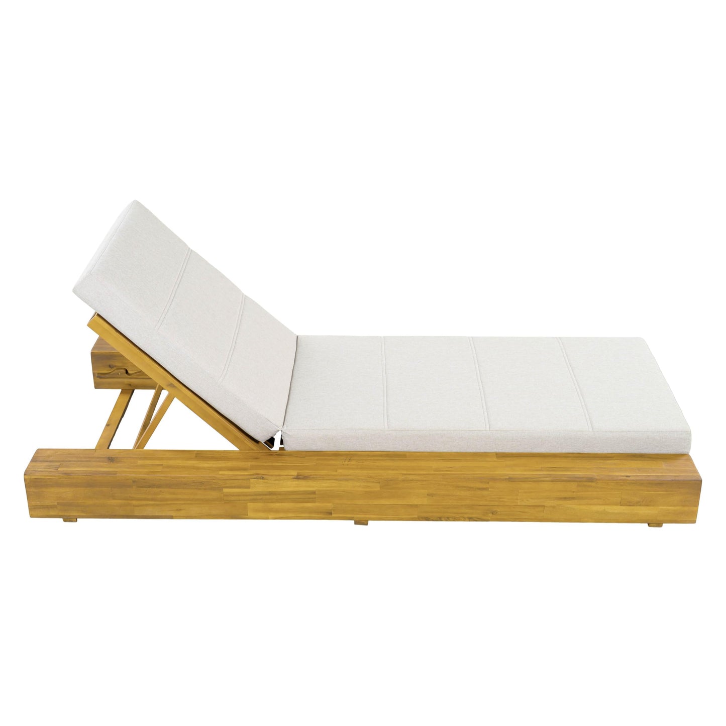 Christopher Knight Home Tory Acacia Wood Chaise Lounge Chair Outdoor, Poolside Sun Lounger Recliner, Patio Outdoor Chaise Lounge with Cushions, Adjustable Backrest Single Lounge Sofa, Beige+Teak