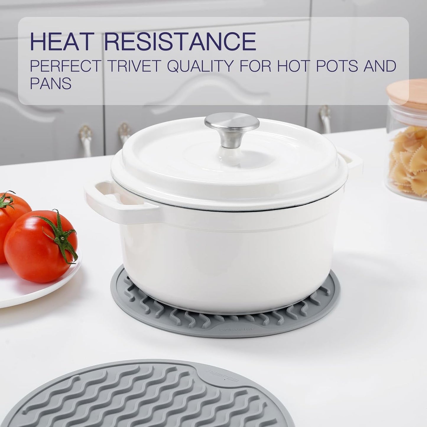 Trivets for Hot Pots and Pans - 4 Pack Silicone Trivet Mats 7.8 inch for Quartz Countertops and Heat Resistance Gray