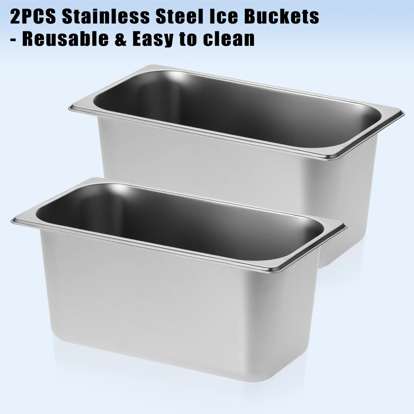 OwnMy 2PCS 5L Ice Buckets for Parties, Stainless Steel Ice Bucket for Freezer, Metal Ice Cubes Bins Storage Container for Freezer, Wine Beer Drink Cooling Buckets for Beverage Cocktails Champagne