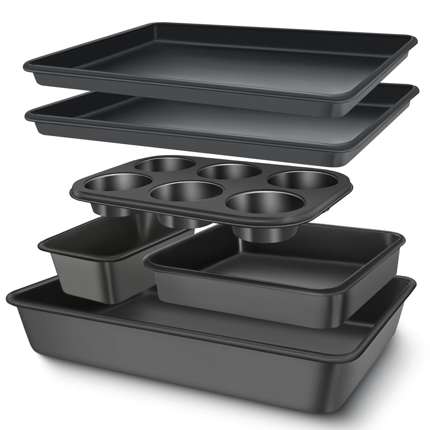 Baking Pans Set, Nonstick Bakeware Sets, Oven Pans for Cooking, AIVIKI 6 Pieces Baking Sheets Set Including Cookie Sheet, Deep Roaster Pan, Square Pan, Loaf Pan, Muffin Pan, Carbon Steel Baking Set
