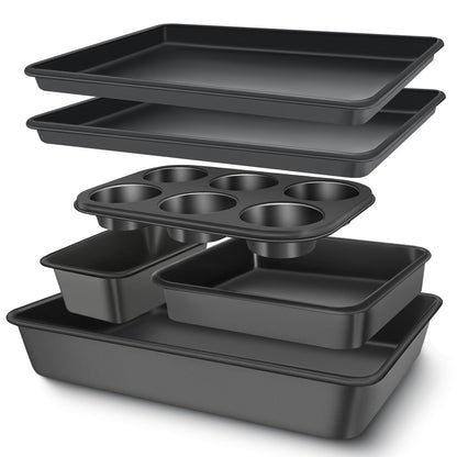 Baking Pans Set, Nonstick Bakeware Sets, Oven Pans for Cooking, AIVIKI 6 Pieces Baking Sheets Set Including Cookie Sheet, Deep Roaster Pan, Square Pan, Loaf Pan, Muffin Pan, Carbon Steel Baking Set