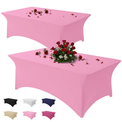Famstar Table Cloth 2 Pack Pink 6FT Spandex Tablecloth for Rectangle Table Fitted Table Cloths Stretch Covers Washable Wrinkle Free Tablecloths for Festival Camping Picnic Wedding Party Table Cover