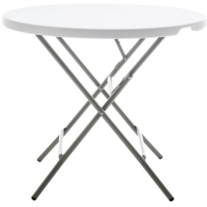 BTEXPERT Set of 5, White 2.63 Foot Round Plastic Folding 30" Height Commercial Portable for Banquet Card Plastic Coffee Dining Wedding Party Event Home Kitchen Indoor Outdoor Thick Top Metal Frame