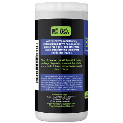 Enzyme Drain and Septic Cleaner and Friendly Bacteria Booster. Extra Large 2 lb. Deodorizes and Unclogs Pipes - Septic Tanks - RV Tanks-and More. No Caustic Chemicals! Dissolves Fats, Oil, and Grease.