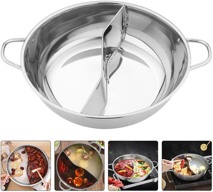 Cabilock Nonstick Frying Pan, 32cm Double Flavor Hot Pot with Divider, Stainless Steel Dual Sided for Induction Cooktop