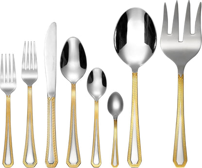 Venezia Collection 75-Pc Luxury Flatware Set for 12 w/Storage Case 24K Gold Premium Dining Cutlery Service - 18/10 Surgical Stainless Steel Silverware Hostess Serving Set in a Chest