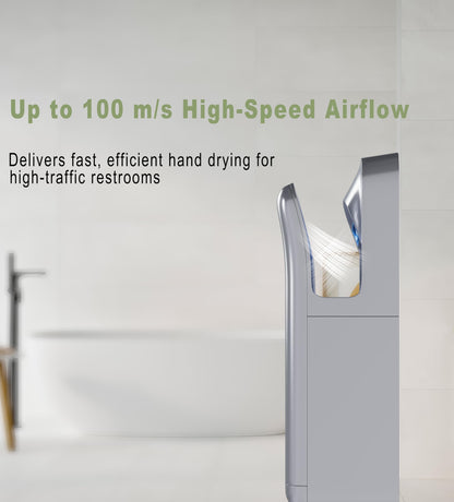AIMEIKE Commercial Hand Dryer, Vertical High-Speed Electric Hand Dryer for Bathrooms, Automatic Touchless Hands-in Hand Dryer for Large Public Restrooms, Offices, Hotels, Schools, Silver
