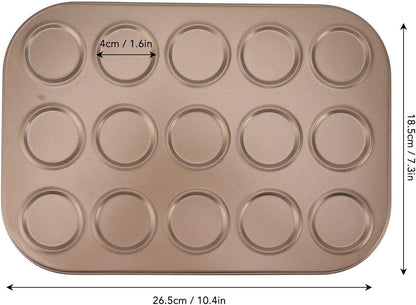 Luqeeg Muffin Top Pan, 15 Hole Carbon Steel Baking Tray with Non Stick Coating for Even Distribution